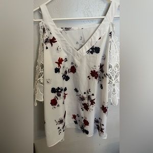 White Floral Blouse size XL
